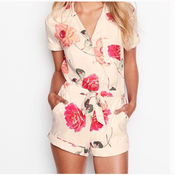 Victoria's Secret Other - Victoria’s Secret Floral Satin Button-front Romper